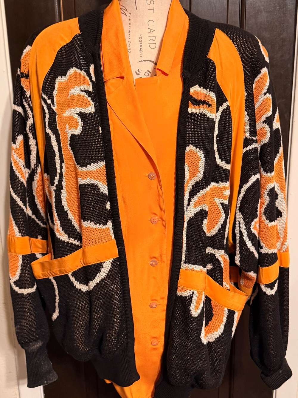 VTG 80s Escada Margaretha Ley 2pc Knit Set Abstract Sweater Zip Jacket